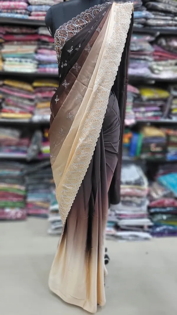 Heavy Satin Party Wear Stone Work Saree|SR63